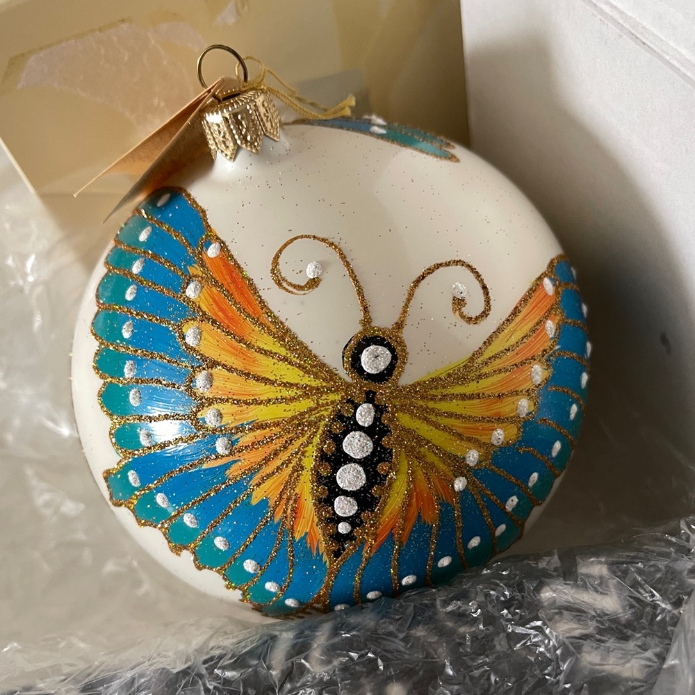 Christina's World Butterfly Mouth Blown, Hand Painted Glass Christmas Ornament